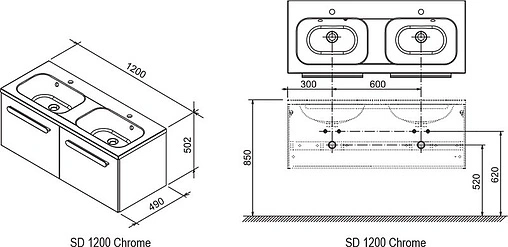 Тумба под умывальник подвесная Ravak Chrome 120 белый/капучино X000000964