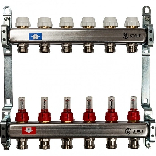 Группа коллекторная с расходомерами 6 отводов 1&quot;в/в x ¾&quot;ек Stout SMS 0917 000006