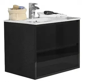 Тумба-умывальник подвесная Aquaton Римини 60 чёрный 1A2266K1RN950 Тумба-умывальник подвесная Aquaton Римини 60 чёрный 1A2266K1RN950, 1