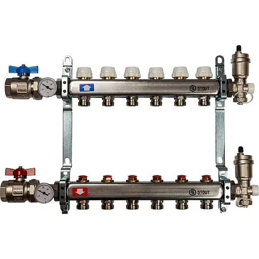Группа коллекторная без расходомеров 6 отводов 1&quot;в/в x ¾&quot;ек Stout SMS 0912 000006