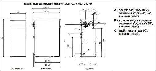 Напольный газовый котел одноконтурный турбированный 30кВт Baxi SLIM 1.300FiN WSB43530347-