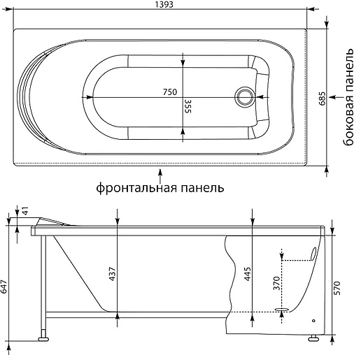 Ванна акриловая Aquanet West 140x70 00204052