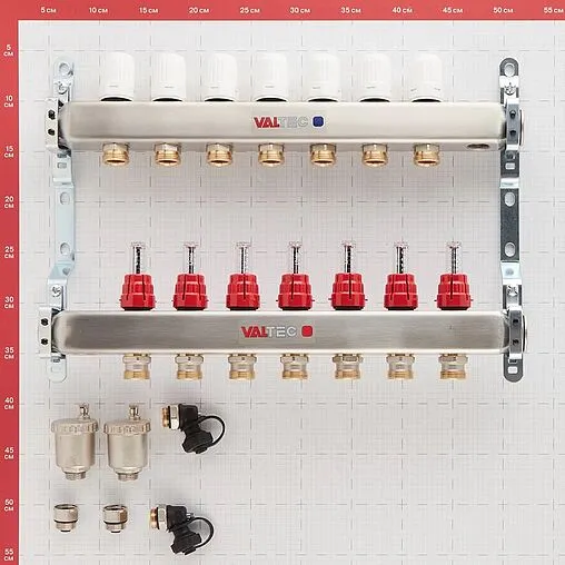 Группа коллекторная с расходомерами 7 отводов 1&quot;в/в x ¾&quot;ек Valtec VTc.586.EMNX.0607