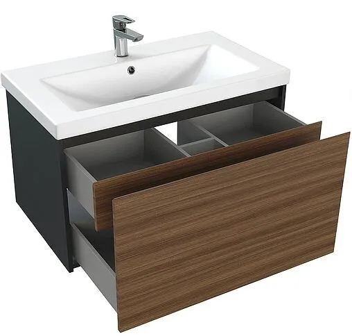 Тумба под умывальник подвесная Cersanit Grande 80 чёрный орех 64760