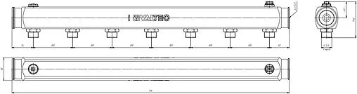 Коллектор распределительный проходной 7 отводов 1½&quot;в/в x ¾&quot;н Valtec VTc.510.SS.080507