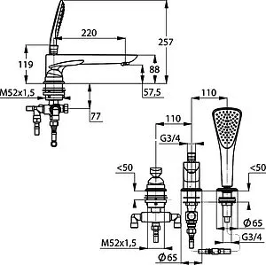 Смеситель на борт ванны на 3 отверстия Kludi Balance хром 524470575 Смеситель на борт ванны на 3 отверстия Kludi Balance хром 524470575, 2