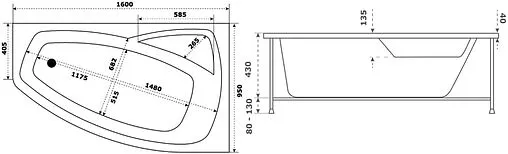 Ванна акриловая Bas Камея стандарт 160х95 R В 00120