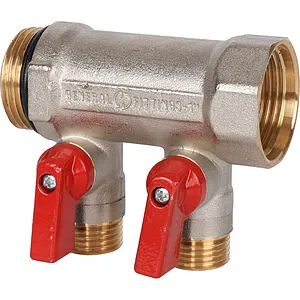 Коллектор запорный проходной 2 отвода красный 1"в/н x ½"н Stout SMB 6210 011202 Коллектор запорный проходной 2 отвода красный 1"в/н x ½"н Stout SMB 6210 011202, 1