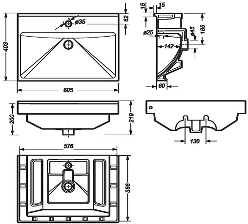 Раковина Sanita Luxe Fest 60 белый WB.FN/Fest/60-C/WHT.G/S1