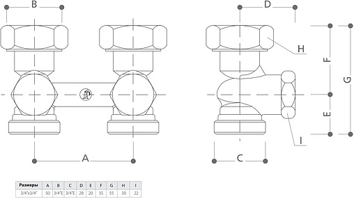 Узел нижнего подключения радиатора прямой ¾&quot;ек x ¾&quot;нг Giacomini R387X002