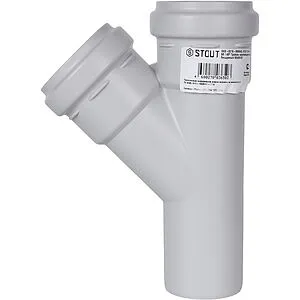 Тройник внутренний бесшумный D=58x58мм Угол 45° Stout SKB-0015-585845, 5