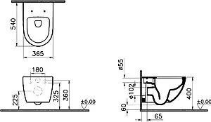 Унитаз подвесной безободковый VitrA Sento Rim-Ex белый 7748B003-0075 Унитаз подвесной безободковый VitrA Sento Rim-Ex белый 7748B003-0075, 2