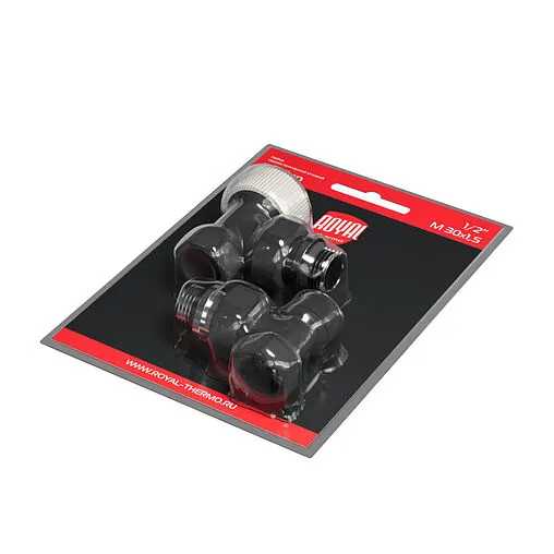 Комплект вентилей терморегулирующих угловых ½" в/н Royal Thermo Design черный RATVDU11212BL Комплект вентилей терморегулирующих угловых ½" в/н Royal Thermo Design черный RATVDU11212BL