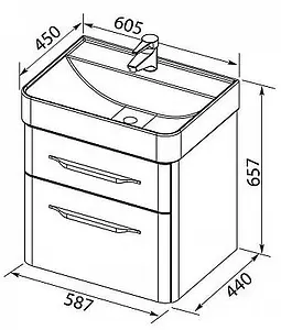 Тумба-умывальник подвесная Aquanet Виченца 60 белый 00196252+4640021061152 Тумба-умывальник подвесная Aquanet Виченца 60 белый 00196252+4640021061152, 2