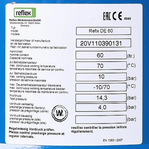 Гидроаккумулятор Reflex DE 60л 10 бар 7306400 Гидроаккумулятор Reflex DE 60л 10 бар 7306400
