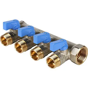 Коллектор запорный проходной 4 отвода синий ¾"в/н x ½"н Stout SMB 6201 341204 Коллектор запорный проходной 4 отвода синий ¾"в/н x ½"н Stout SMB 6201 341204, 1