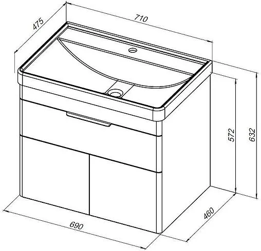 Тумба-умывальник Aquanet Ирис new 70 белый глянец 00310149+