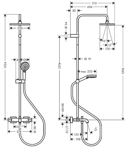 Душевая система с термостатом для ванны Hansgrohe Vernis Shape 230 1jet хром 26284000