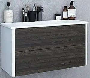 Тумба-умывальник подвесная Aquaton Брук 80 (2 ящика) дуб феррара/белый, 1