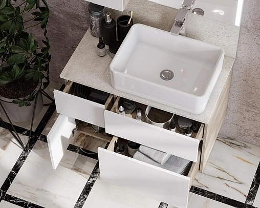 Тумба под умывальник подвесная Aquaton Мишель 80 белый/дуб эндгрейн 1A244501MIX40