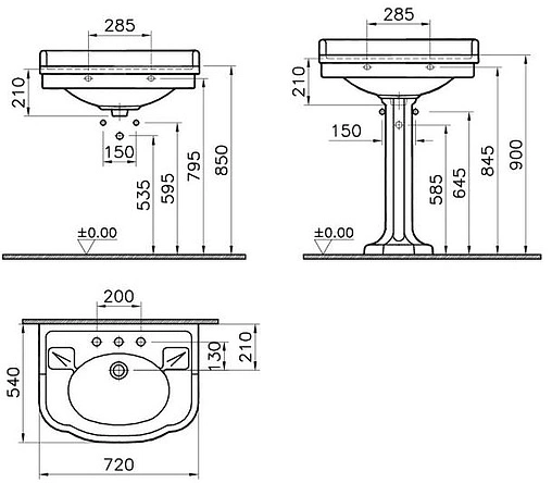 Раковина VitrA Efes 72 белый 6055B003-0001 Раковина VitrA Efes 72 белый 6055B003-0001