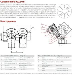 Коллектор регулирующий проходной 4 отвода ¾"в/н x ½"к Royal Thermo Optimal RTO 62.004 Коллектор регулирующий проходной 4 отвода ¾"в/н x ½"к Royal Thermo Optimal RTO 62.004, 2