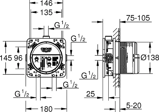 Скрытая часть термостата Grohe Smartbox 35600000