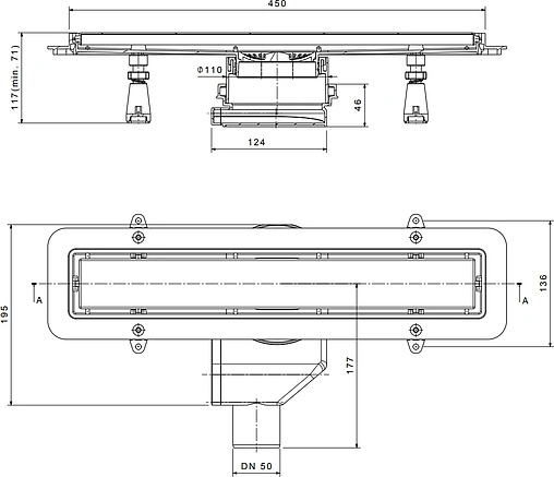 Лоток душевой Set 450мм h=52мм 0.8л/сек Pestan Confluo Premium White Glass Line 450 13000281