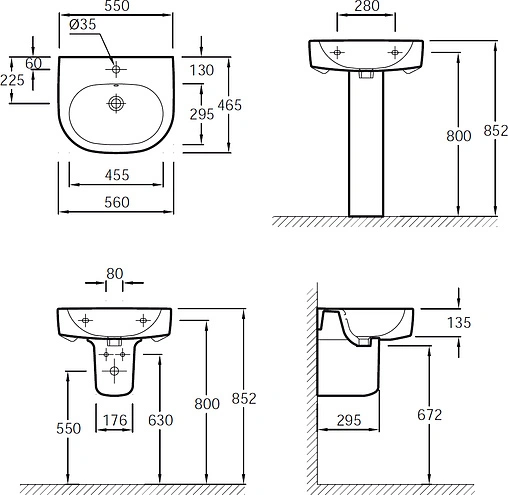 Раковина Jacob Delafon Kandel 56 белый E1463-00 Раковина Jacob Delafon Kandel 56 белый E1463-00