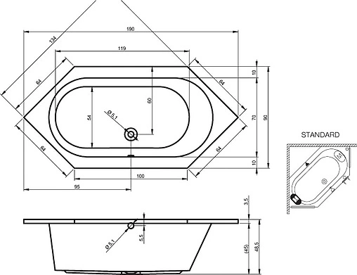 Ванна акриловая Riho KANSAS 190x90 B035001005