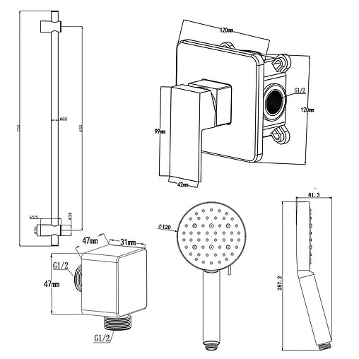 Смеситель для душа скрытого монтажа Swedbe Platta чёрный матовый 5552B