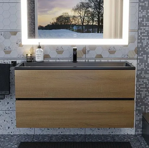 Тумба под умывальник подвесная Uperwood Barsa 100 дуб сонома/чёрный матовый 293020540 Тумба под умывальник подвесная Uperwood Barsa 100 дуб сонома/чёрный матовый 293020540