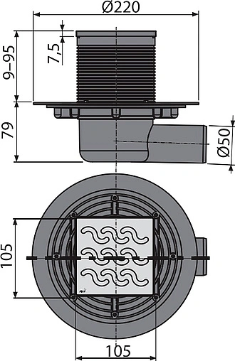 Трап горизонтальный Set AlcaPlast 100x100мм APV102