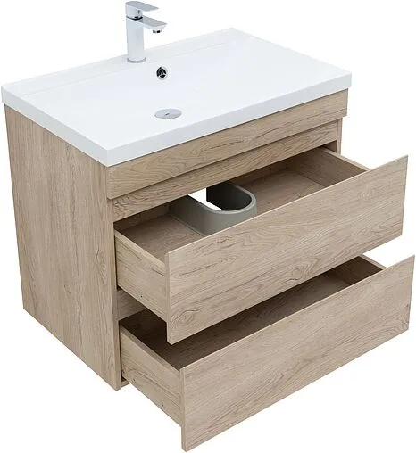 Тумба-умывальник подвесная Aquanet Нота New 75 дуб светлый 00334198+00204118