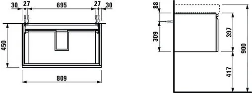 Тумба-умывальник подвесная Laufen PRO 85 белый матовый 4.8350.2.096.463.1+8.1396.5.000.104.1