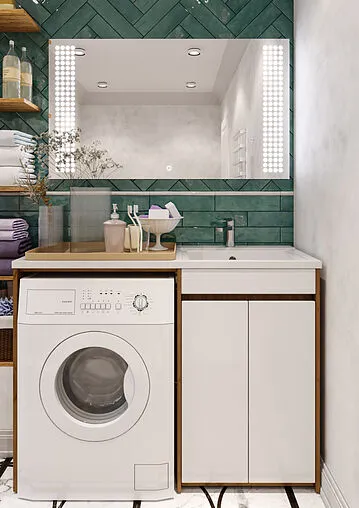 Тумба под умывальник напольная над стиральной машиной Айсберг Домино 120 белый/дуб вотан DD4213T