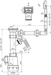 Сифон бутылочный для мойки с переливом Ани Пласт Грот A1040 Сифон бутылочный для мойки с переливом Ани Пласт Грот A1040, 2