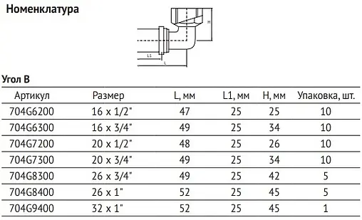 Уголок пресс переходной 32мм x 1"в Uni-fitt 704G9400