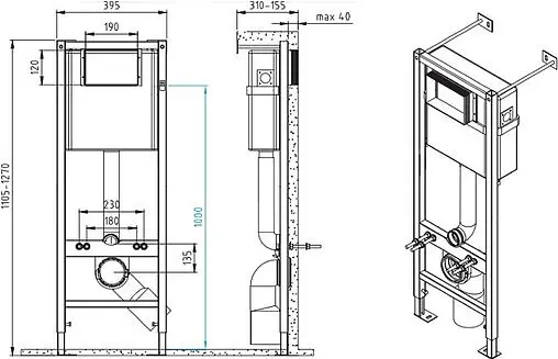 Комплект 6 в 1 Cersanit Carina XL CO DPL EO slim 63517 с кнопкой Blick черный матовый