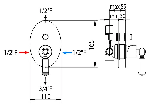 Смеситель для ванны скрытого монтажа Bossini Liberty бронза Z001202.022
