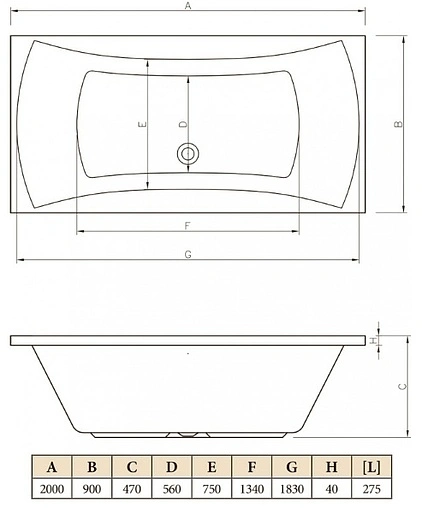 Ванна акриловая C-bath Talia 200x90 CBQ004004