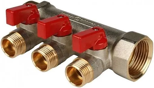 Коллектор запорный проходной 3 отвода красный 1&quot;в/н x ½&quot;н General Fittings 6200R6N1004R3A