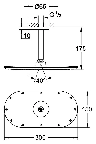 Лейка верхнего душа с потолочным креплением Grohe Rainshower Veris 300 хром 26069000