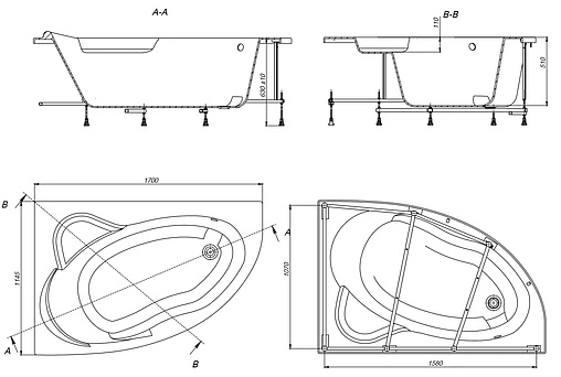 Ванна акриловая Roca Luna 170x115 L ZRU9302911