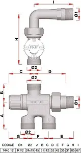 Узел нижнего подключения терморегулирующий боковой M24x19 x ½"н Far FV 1440 C12 Узел нижнего подключения терморегулирующий боковой M24x19 x ½"н Far FV 1440 C12, 2