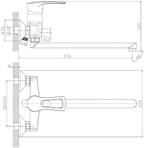 Смеситель для ванны с длинным изливом Rossinka хром T40-32