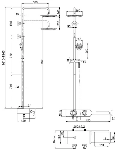 Душевая система с термостатом для ванны Lemark Tropic чёрный/хром LM7009C