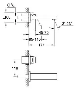 Смеситель для раковины из стены Grohe Eurocube хром 19895000 Смеситель для раковины из стены Grohe Eurocube хром 19895000, 2