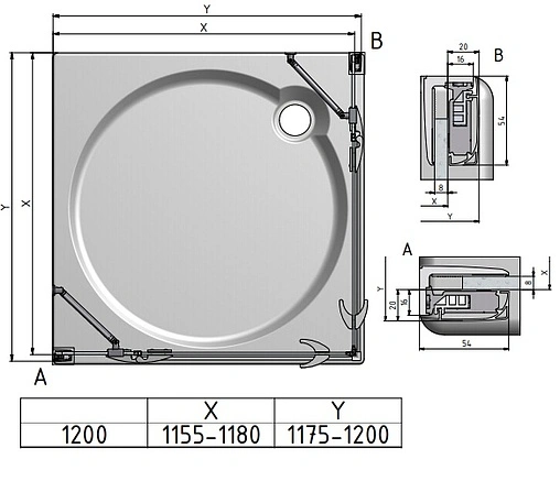 Душевое ограждение 1200x1200мм прозрачное стекло Roltechnik Elegant Line GDOL1+GDOP1/1200*1200 132-120000L-00-02+132-120000P-00-02