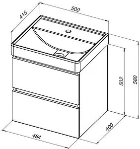 Тумба-умывальник подвесная Aquanet Вега 50 маренго 00329588+00301802 Тумба-умывальник подвесная Aquanet Вега 50 маренго 00329588+00301802, 2